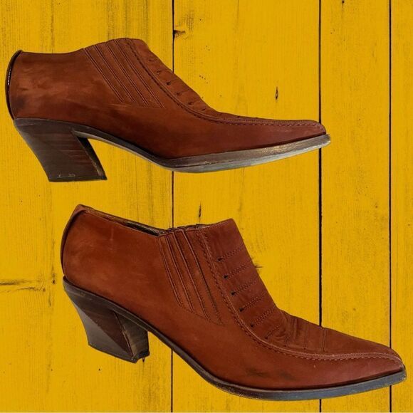 Vintage 90s Via Spiga suede wooden heel pointed toe shoes western style - Picture 3 of 13
